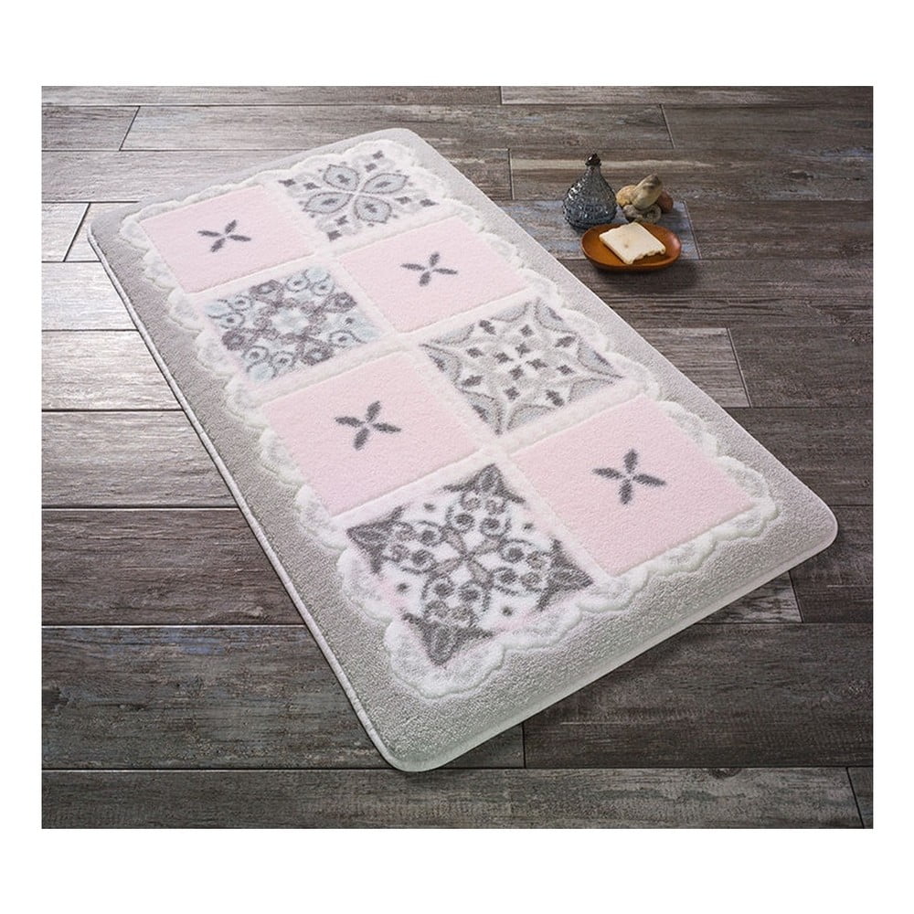 E-shop Ružovo-biela predložka do kúpeľne Confetti Ceramic, 80 × 140 cm