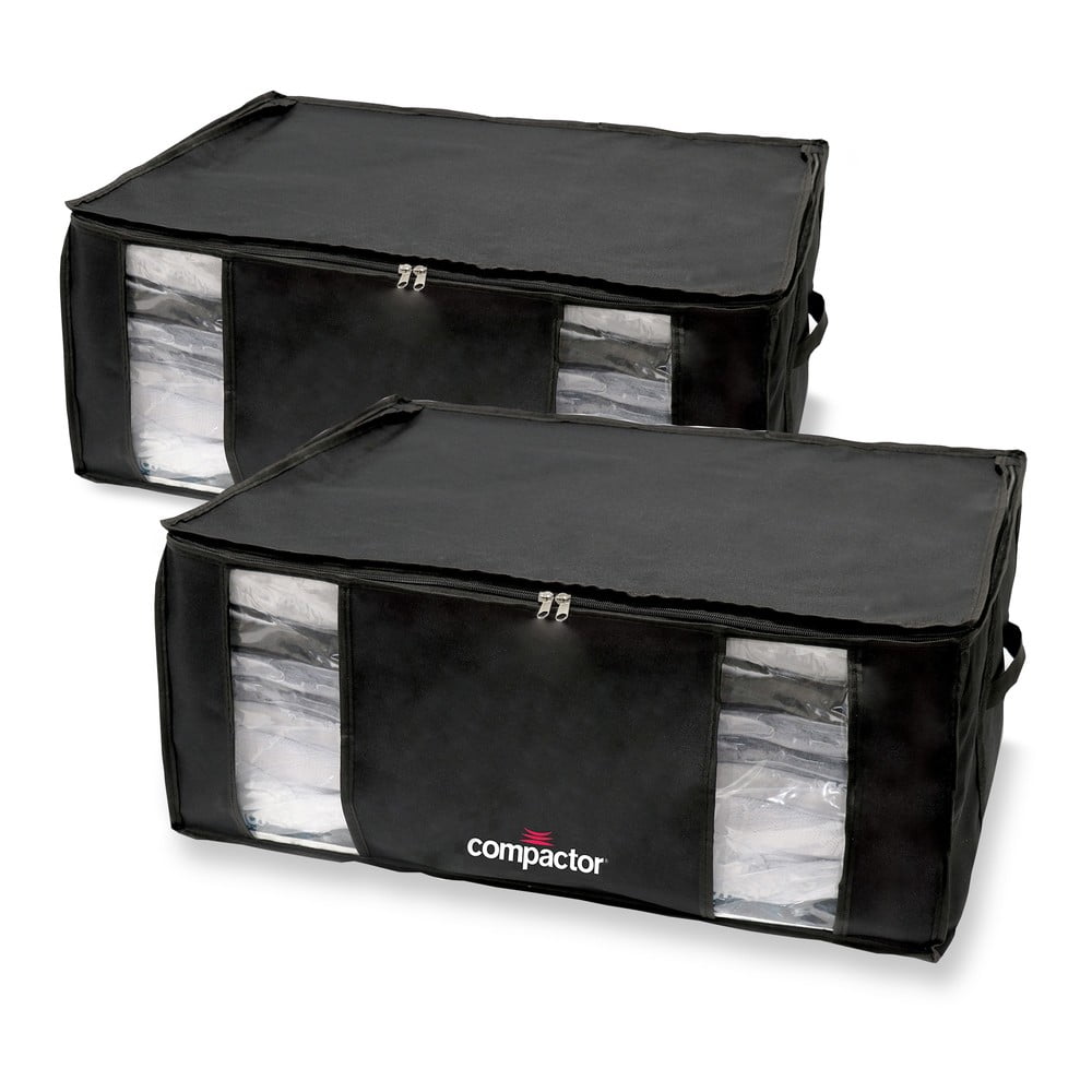 E-shop Sada 2 čiernych úložných boxov s vakuovým obalom Compactor Black Edition XXL, 50 x 26,5 cm