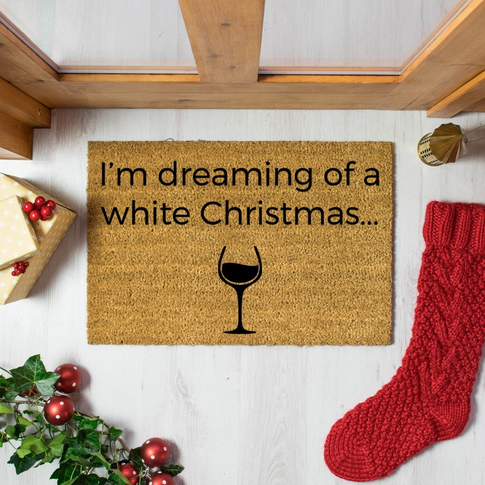 Obrázok Čierna rohožka z prírodného kokosového vlákna Artsy Doormats White Wine Christmas, 40 x 60 cm