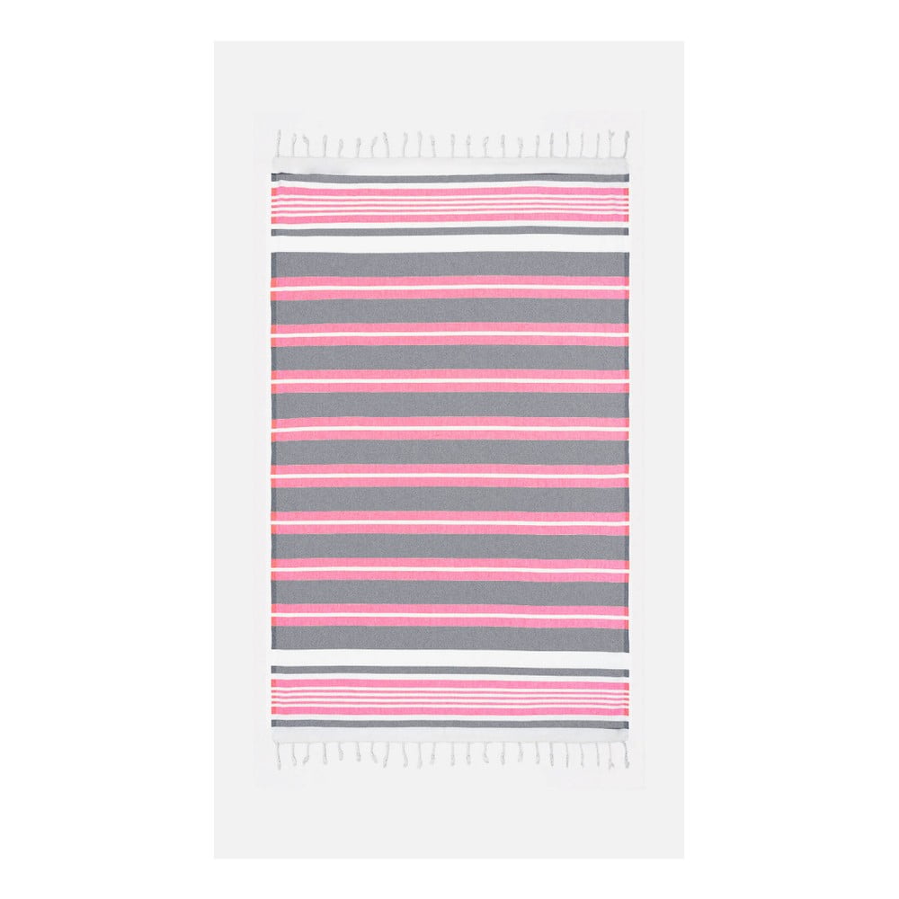 E-shop Ružovo-sivá osuška s prímesou bavlny Kate Louise Cotton Collection Line Pink Grey, 100 × 180 cm