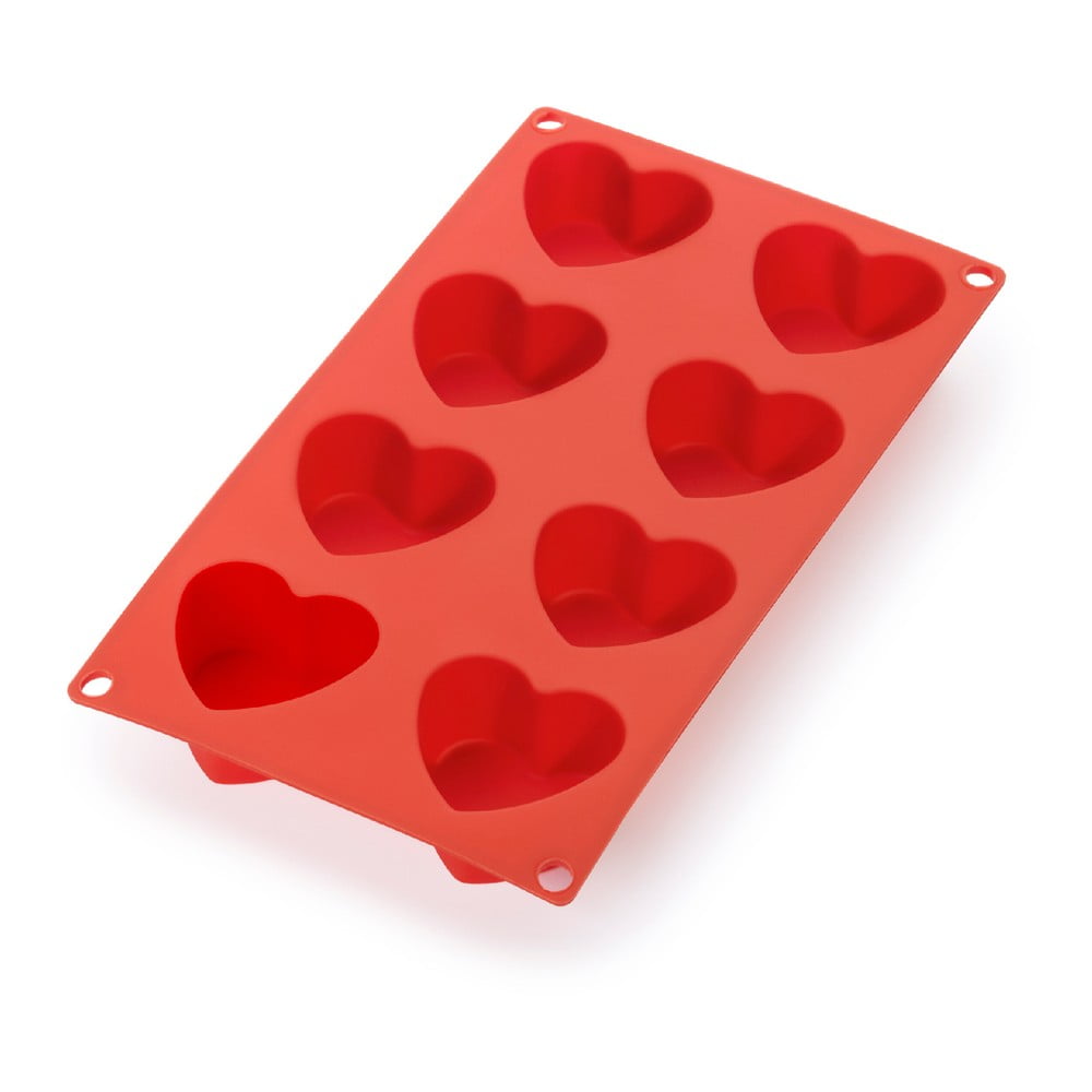 E-shop Červená silikónová forma na 8 mini dezertov v tvare srdca Lékué