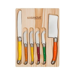 Set 6 nožov na syr v drevenom boxe Kasanova