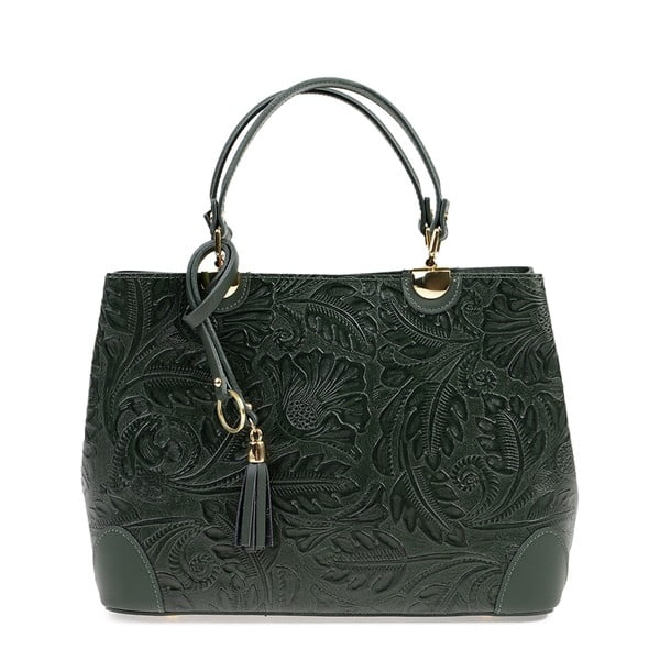Zelená kožená kabelka Carla Ferreri Floral