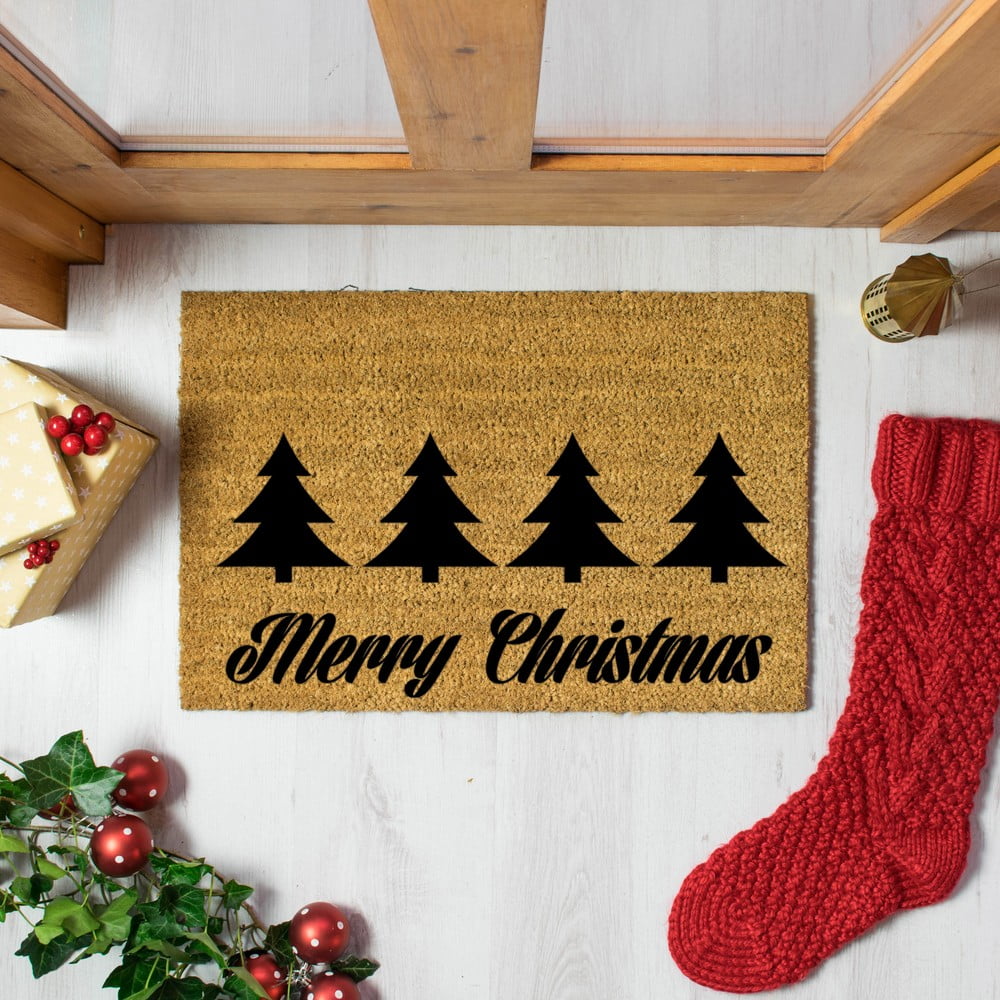 Obrázok Čierna rohožka z prírodného kokosového vlákna Artsy Doormats Merry Trees, 40 x 60 cm