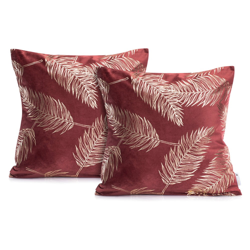 Obrázok Sada 2 vínových obliečok na vankúše DecoKing Golden Leafes Burgundy, 45 × 45 cm