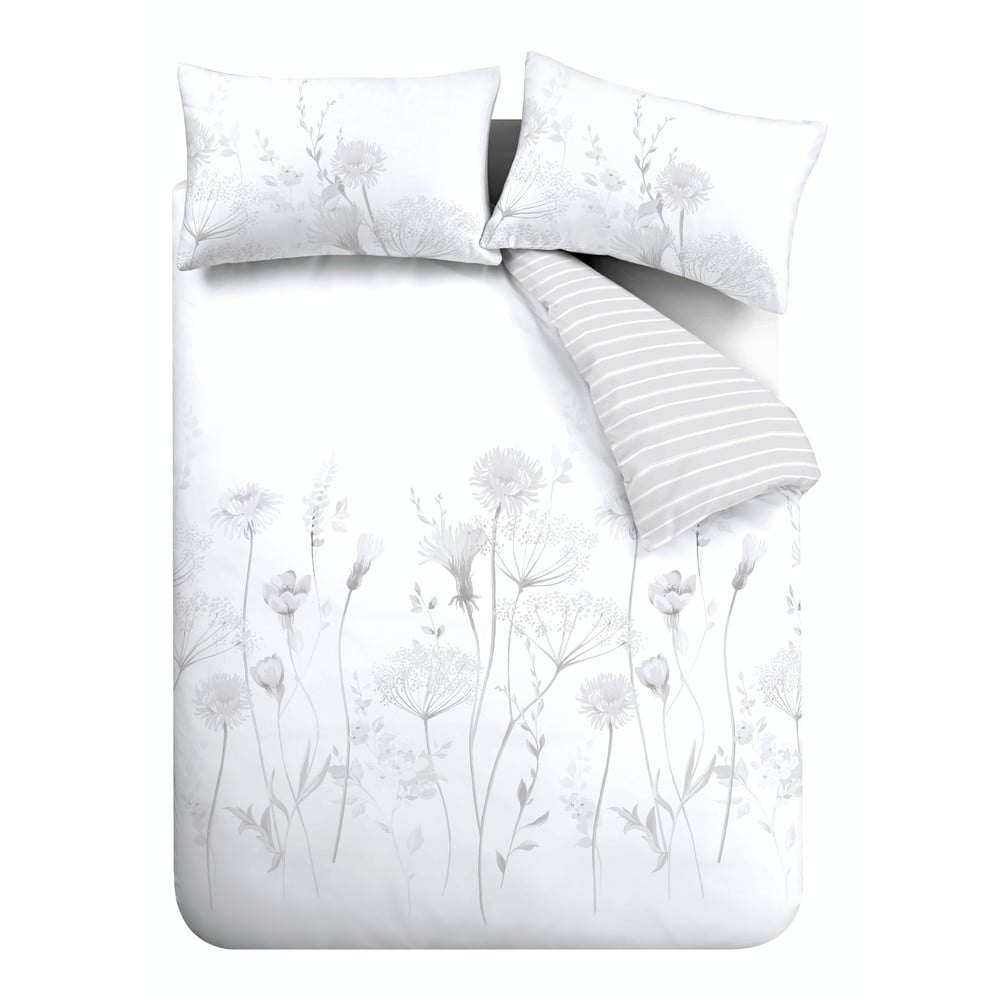 Bielo-sivé obliečky Catherine Lansfield Meadowsweet Floral, 200 x 200 cm