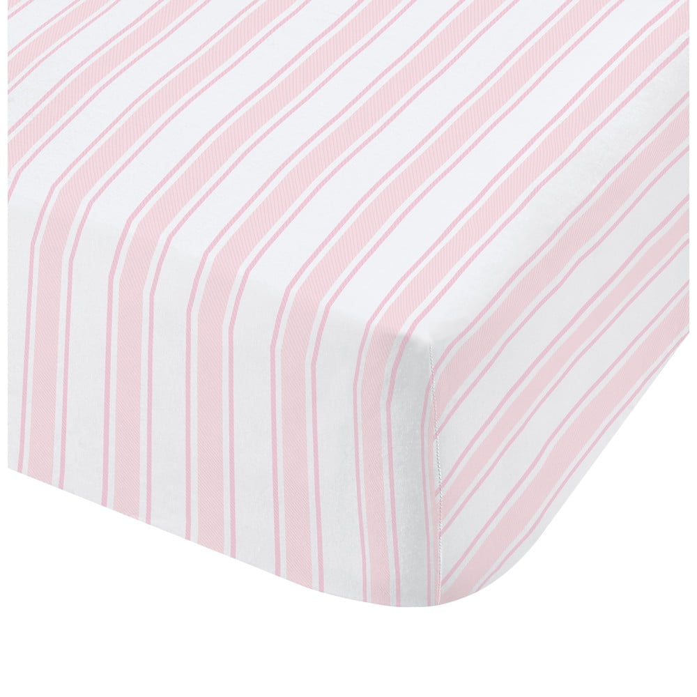 Ružovo-biela bavlnená plachta Bianca Check And Stripe, 90 x 190 cm