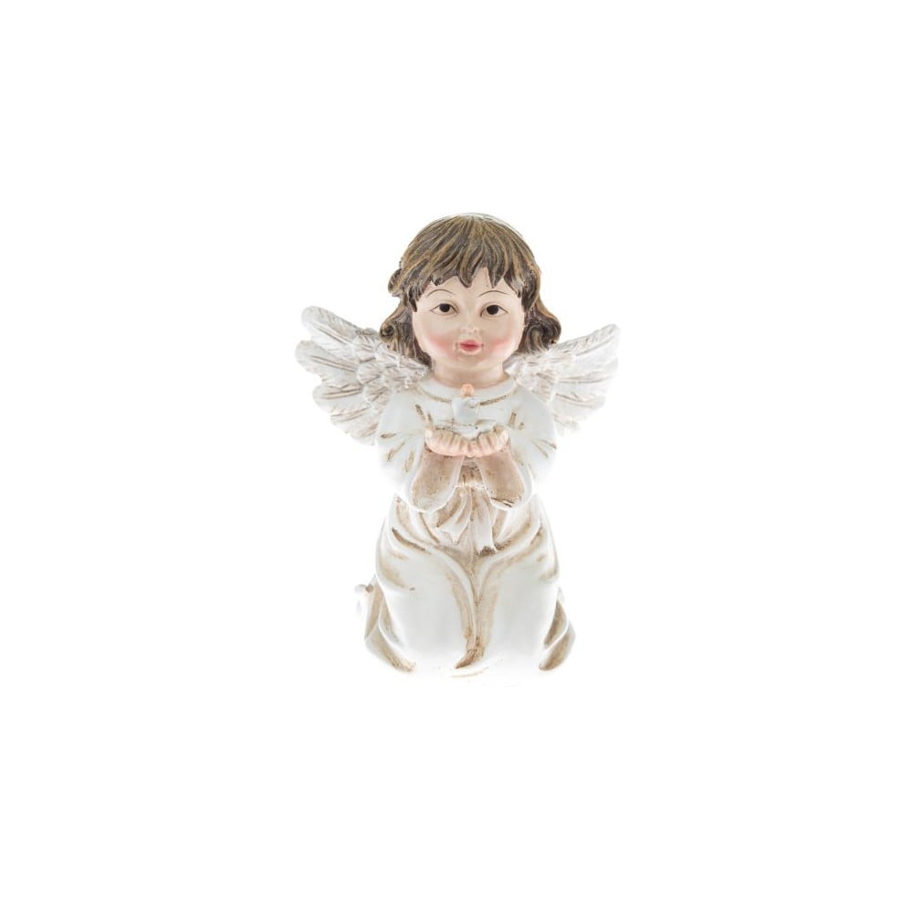 E-shop Biela soška anjela s knihou Dakls, výška 10,5 cm