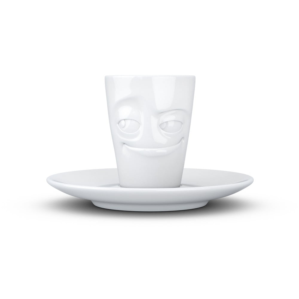 E-shop Biela usmievavá porcelánová šálka na espresso s tanierikom 58products, objem 80 ml