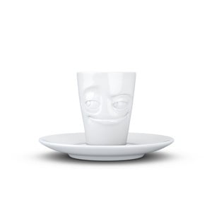 Biely usmievavý porcelánový hrnček na espresso s tanierikom 58products