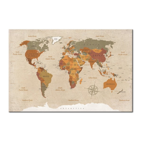 Nástenka s mapou sveta Bimago Beige Chic 90 × 60 cm