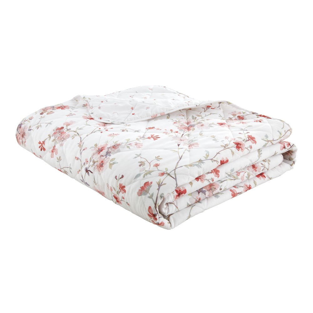 E-shop Bielo-červená prikrývka Catherine Lansfield Jasmine Floral, 220 x 230 cm