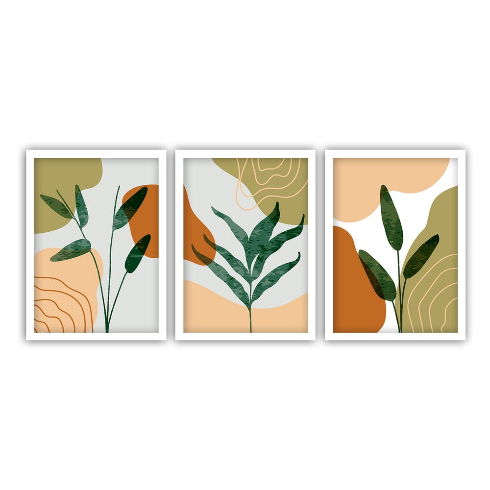 E-shop Súprava 3 obrazov v bielom ráme Vavien Artwork Leaves, 35 x 45 cm