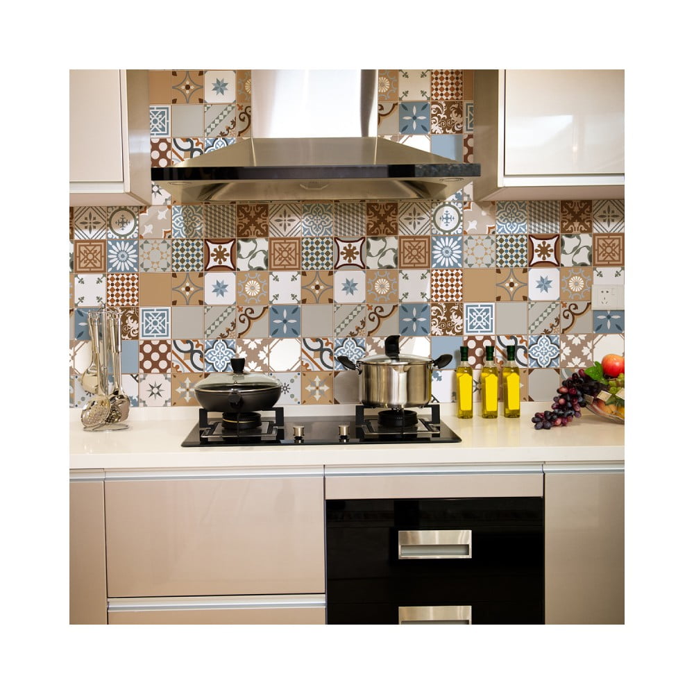 Obrázok Sada 30 nástenných samolepiek Ambiance Wall Stickers Cement Tiles Azulejos Estefania, 15 × 15 cm