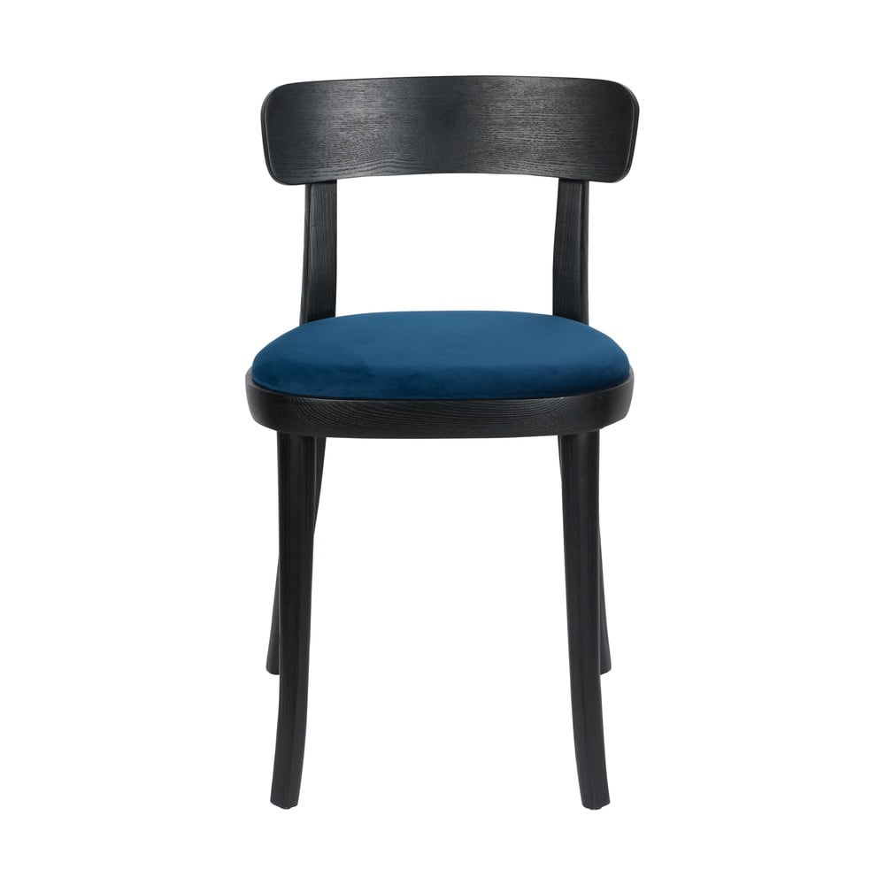 E-shop Súprava 2 čiernych jedálenských stoličiek s modrým sedákom Dutchbone Brandon