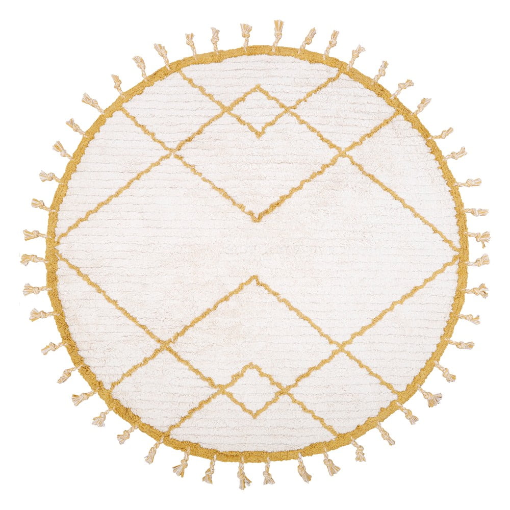 E-shop Bielo-žltý bavlnený ručne vyrobený koberec Nattiot Come, ø 120 cm