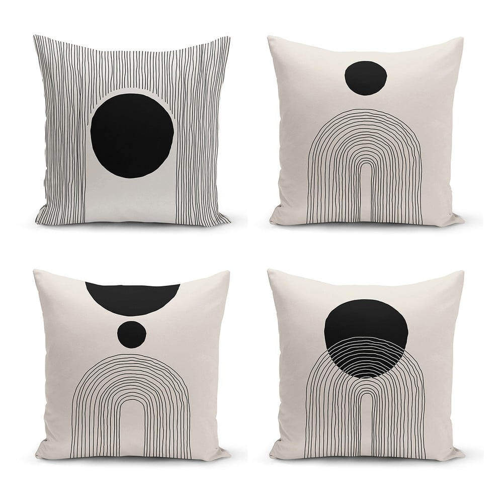 E-shop Čierno-béžové obliečky na vankúše v súprave 4 ks 43x43 cm - Minimalist Cushion Covers