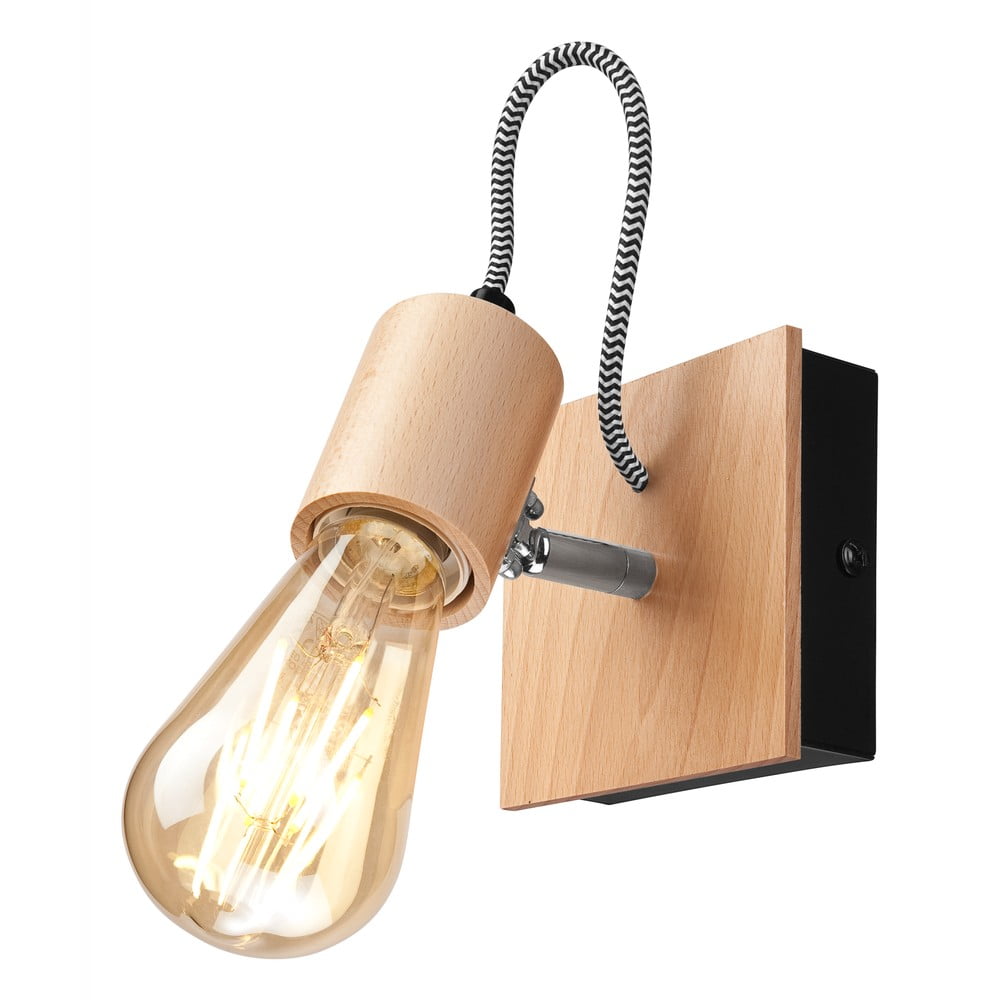 E-shop Drevená nástenná lampa s čiernym detailom LAMKUR Gustavo