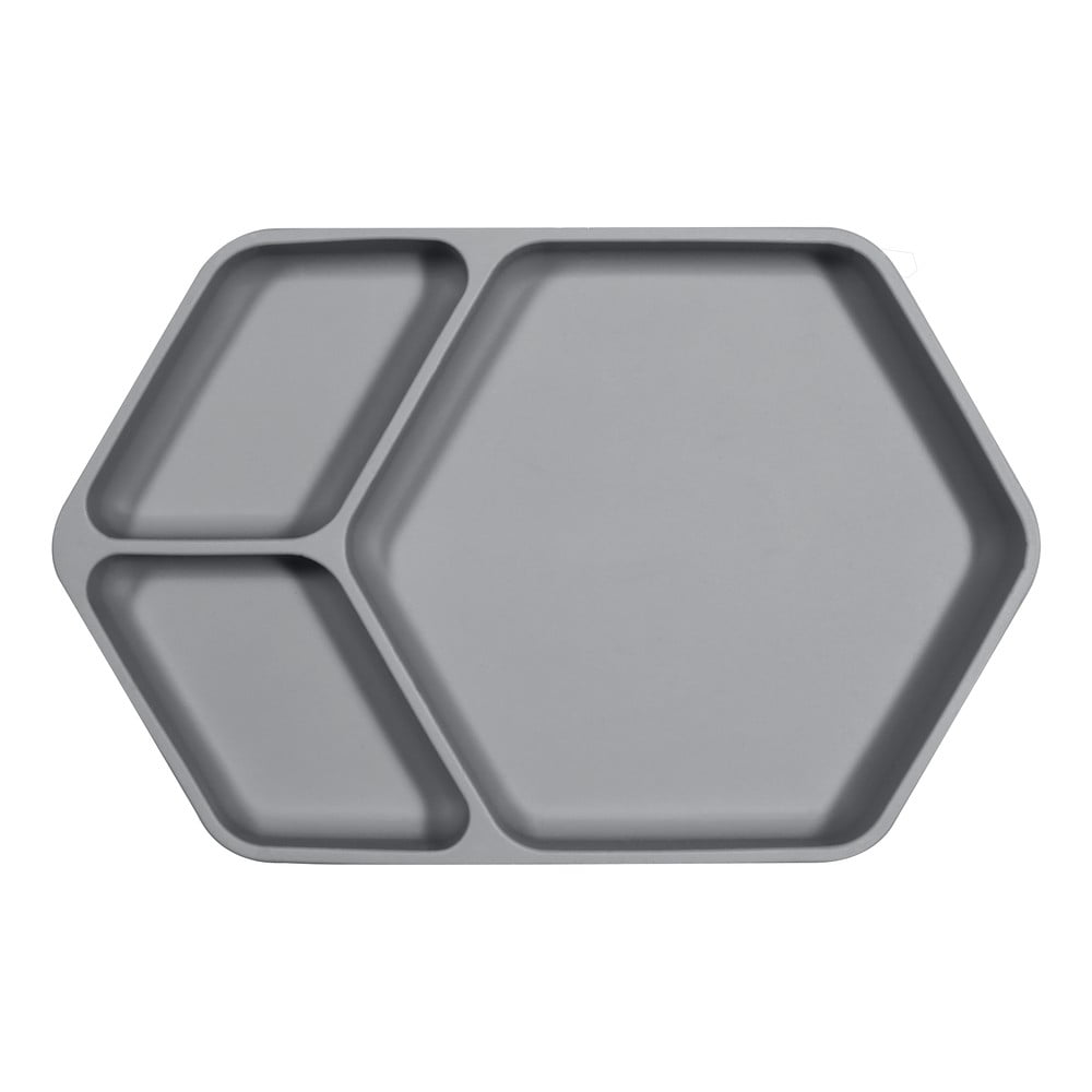 E-shop Sivý silikónový detský tanier Kindsgut Squared, 25 x 16 cm