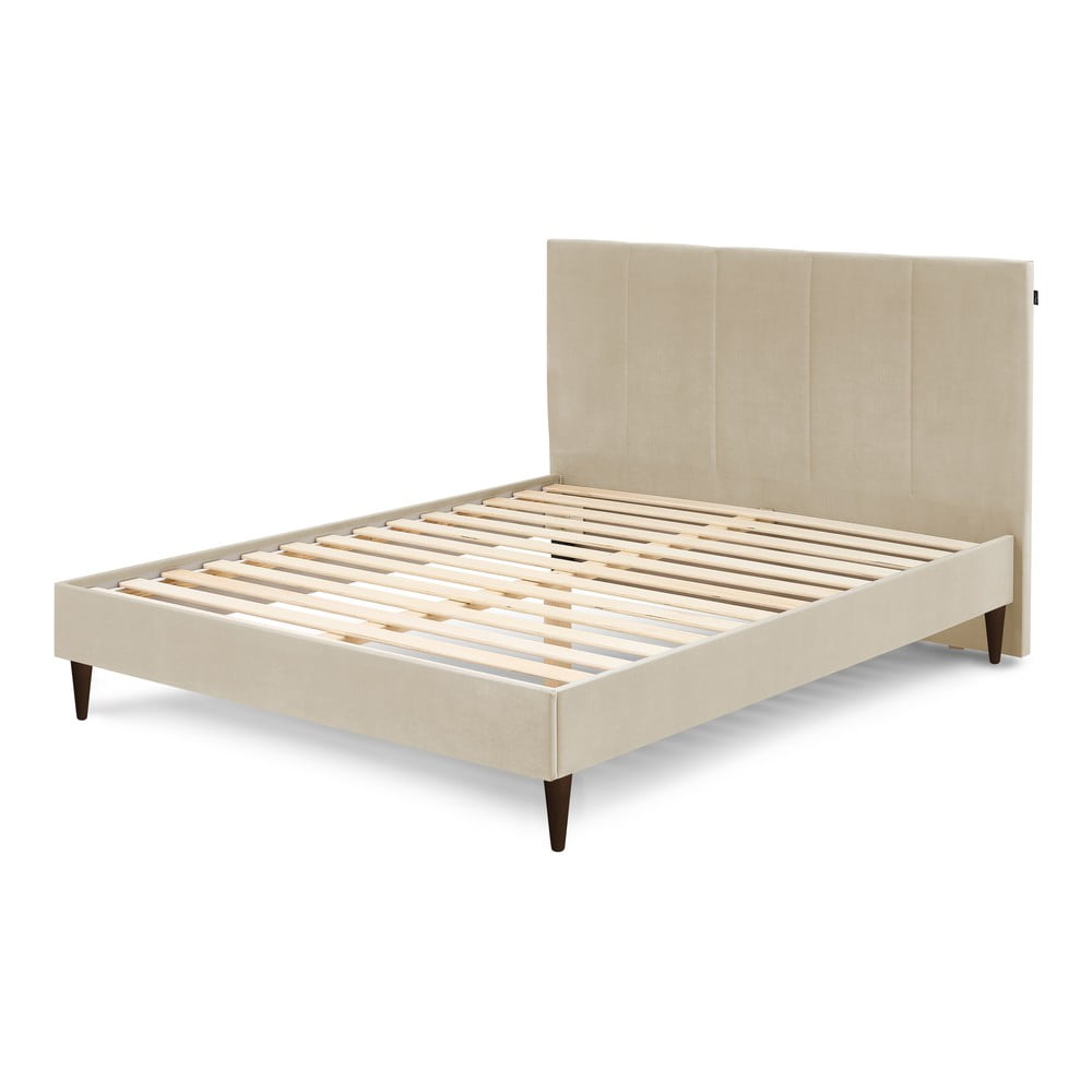 E-shop Béžová zamatová dvojlôžková posteľ Bobochic Paris Vivara Dark, 160 x 200 cm