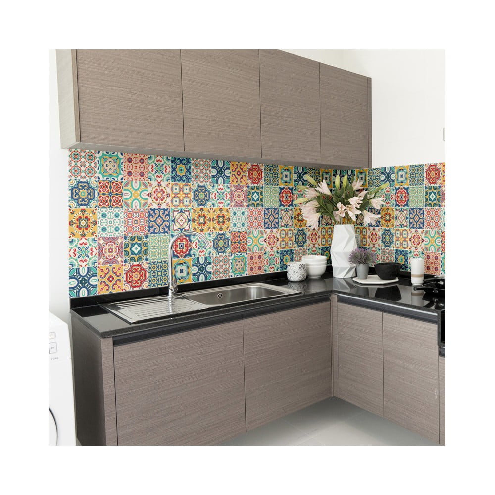 Obrázok Sada 60 nástenných samolepiek Ambiance Wall Decal Cement Tiles Montanares, 15 × 15 cm