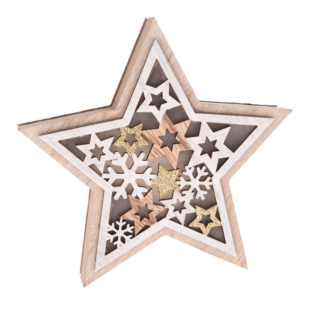 E-shop Drevená hviezda s LED svetlom Dakls, výška 15 cm