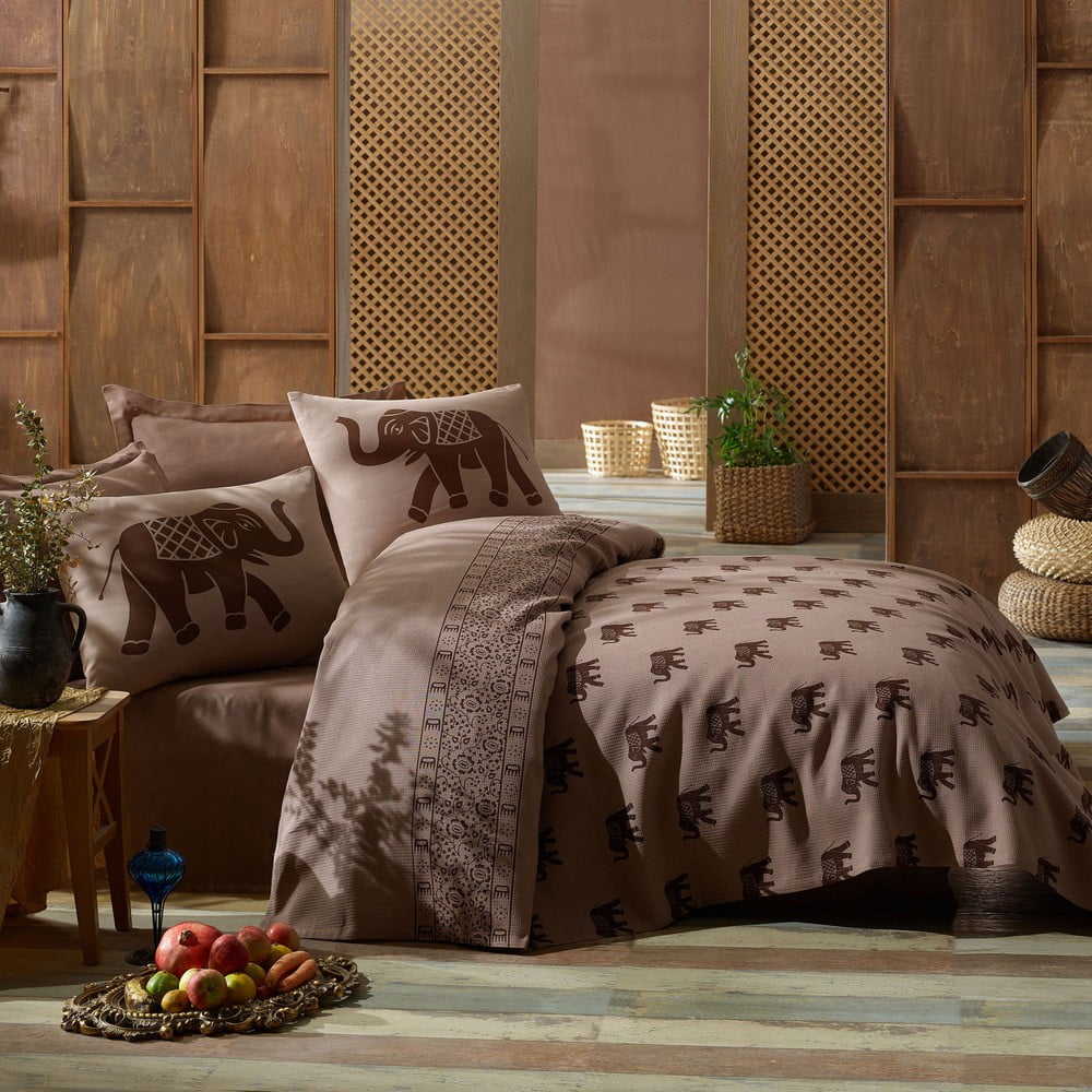 E-shop Bavlnený pléd cez posteľ na dvojlôžko s obliečkami na vankúše a plachtou Fil, 200 × 235 cm