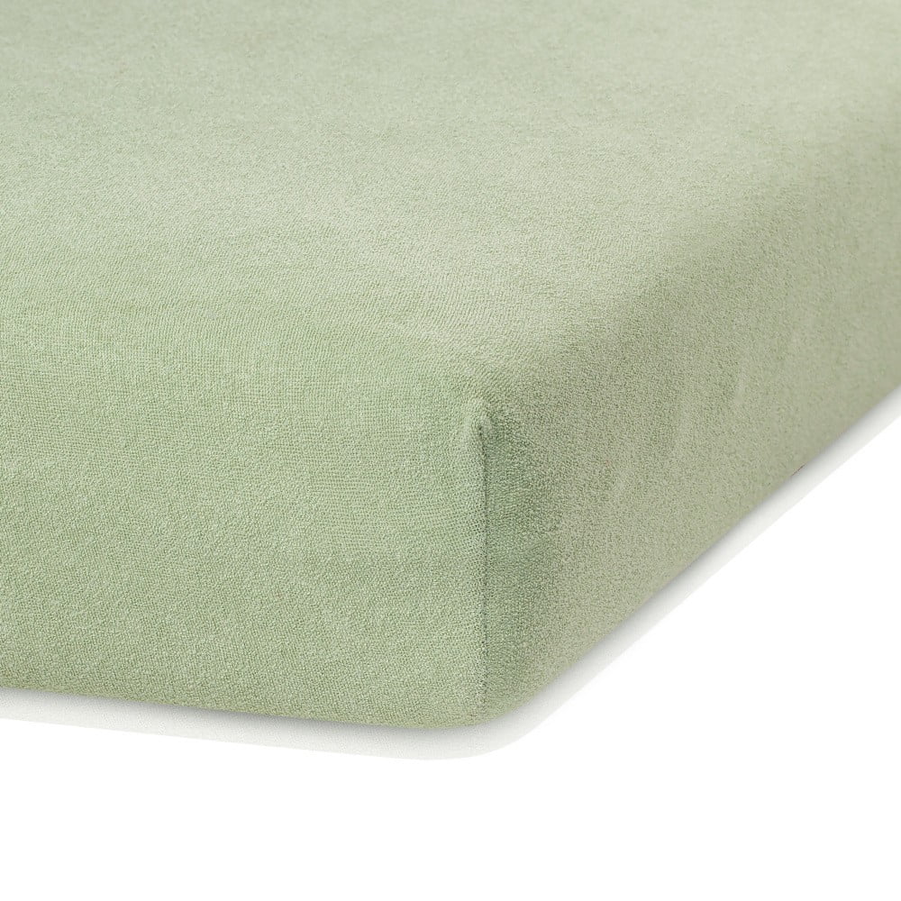 Obrázok Zelená elastická elastická plachta na dvojlôžko AmeliaHome Ruby Olive Green, 220-240 x 220 cm