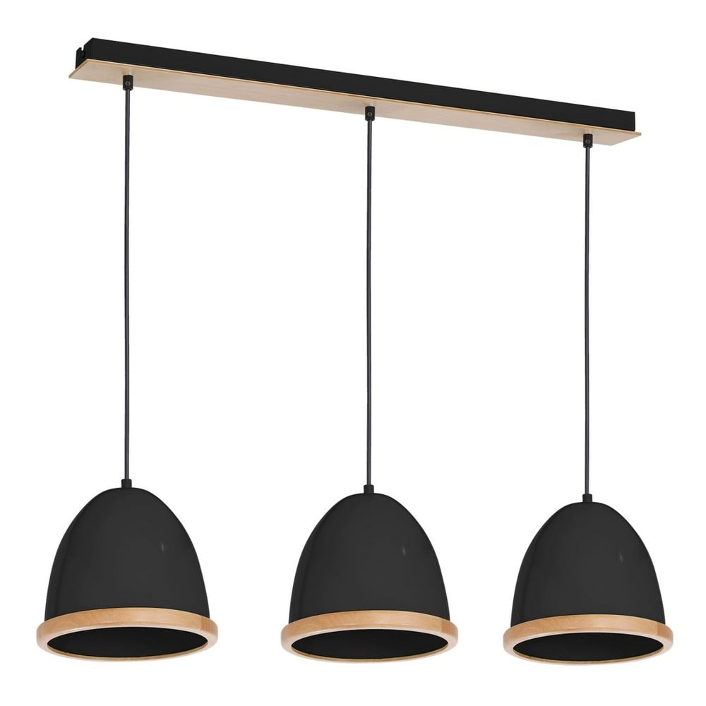 Čierne závesné svietidlo s drevenými detailmi Homemania Studio Tres
