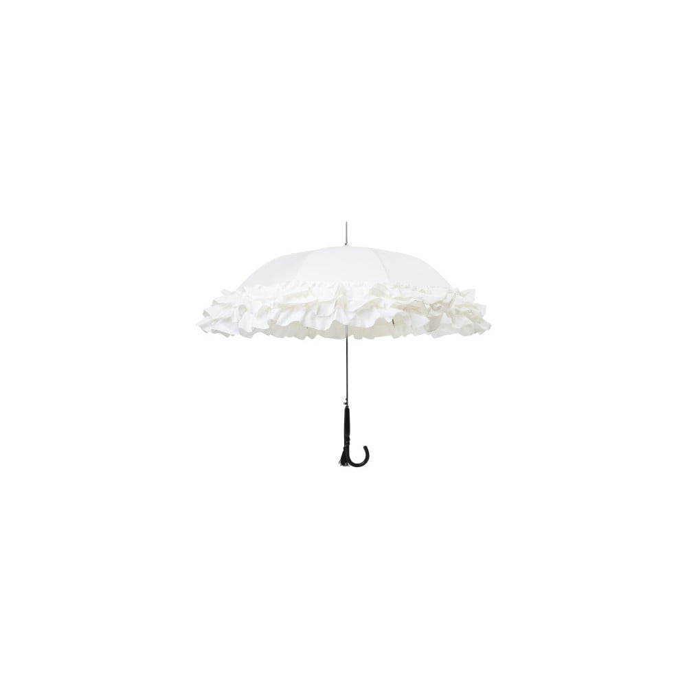 Biely dáždnik s čiernou rukoväťou a strapcom Furbelows