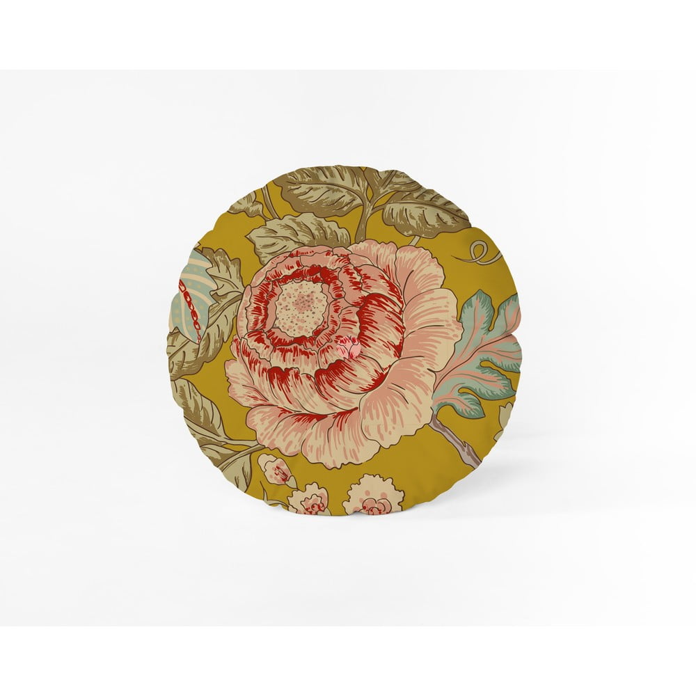 E-shop Žltý vankúš Velvet Atelier Japanese Flowers, ø 40 cm