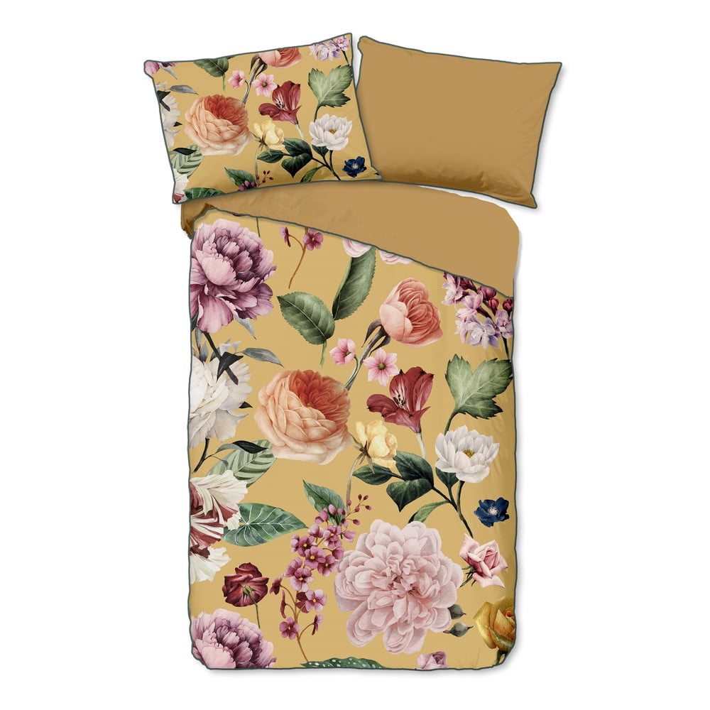 E-shop Žlté obliečky z organickej bavlny na jednolôžko Descanso Flowery, 140 x 200 cm