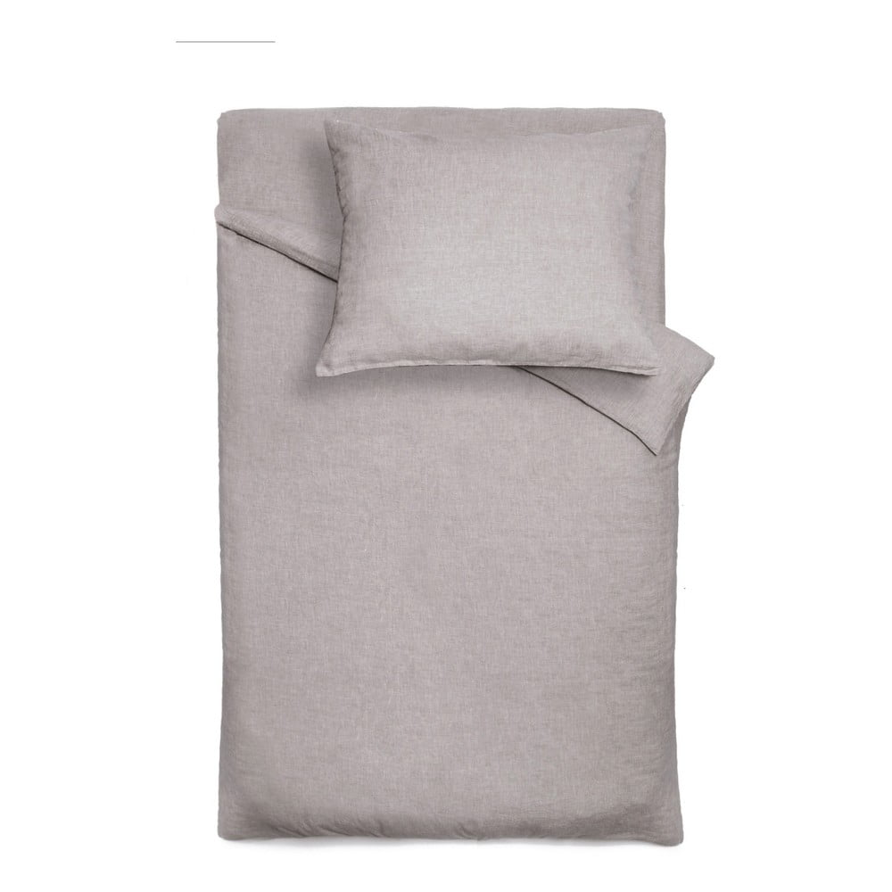 Sivobéžová ľanová prikrývka cez posteľ s obliečkou na vankúš Maison Carezza Lilly, 200 x 200 cm