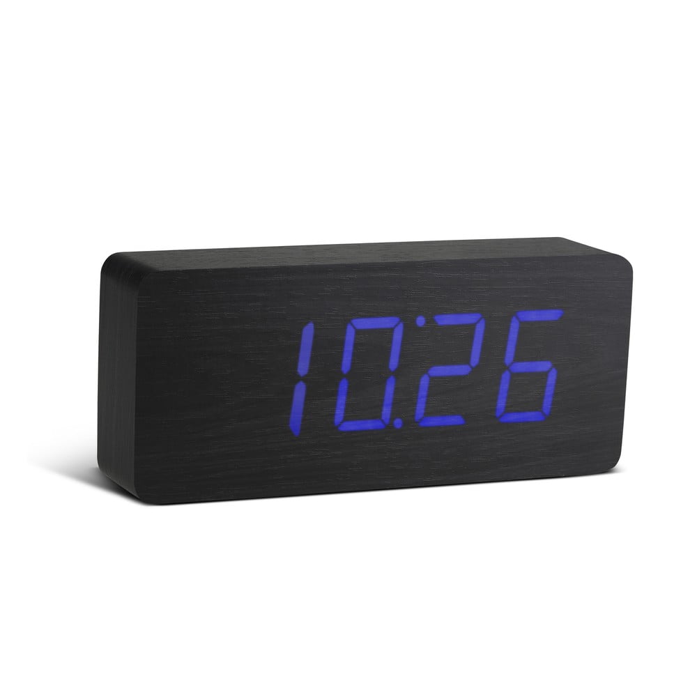 Čierny budík s modrým LED displejom Gingko Slab Click Clock