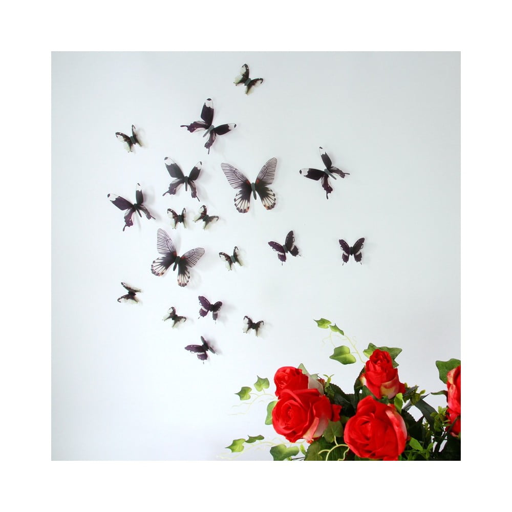 E-shop Sada 18 čiernych adhezívnych 3D samolepiek Ambiance Butterflies Chic