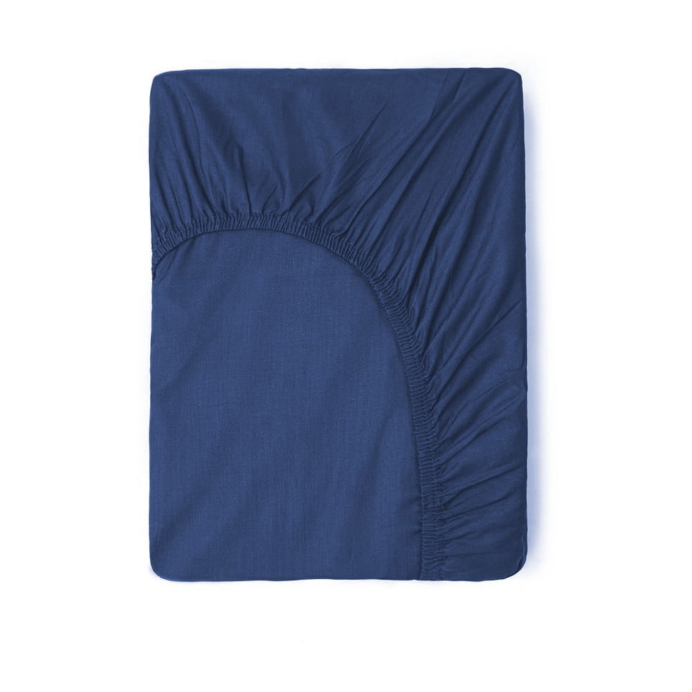 E-shop Tmavomodrá bavlnená elastická plachta Good Morning, 140 x 200 cm