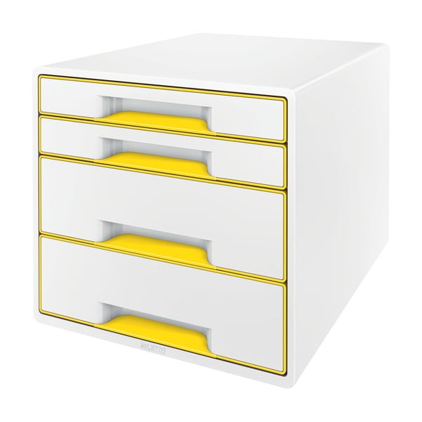 Bielo-žltý zásuvkový box Leitz WOW CUBE, 4 zásuvky