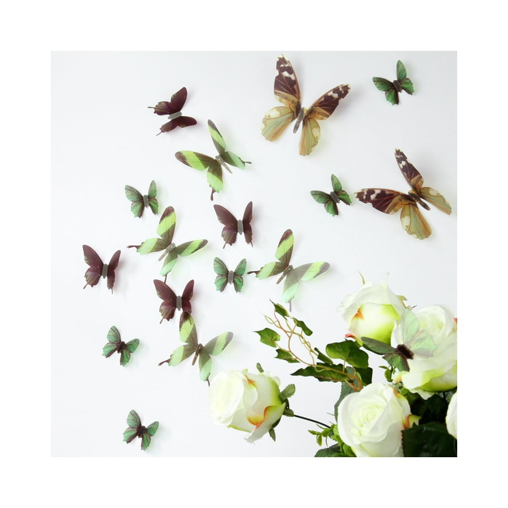 E-shop Sada 18 zelených adhezívnych 3D samolepiek Ambiance Butterflies