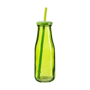 Zelená fľaša s viečkom a slamkou SUMMER FUN II BUNT, 440 ml
