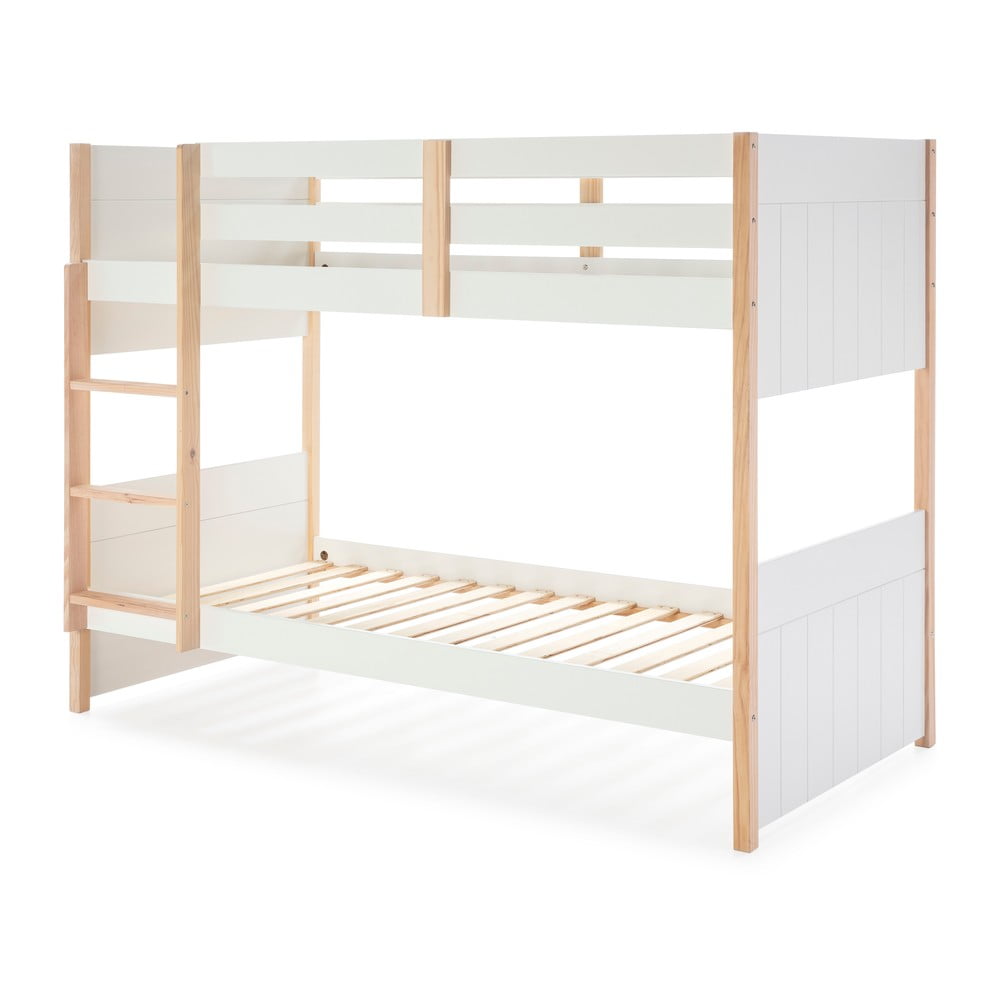 E-shop Biela detská poschodová posteľ s nohami z borovicového dreva Marckeric Kiara, 90 x 190 cm