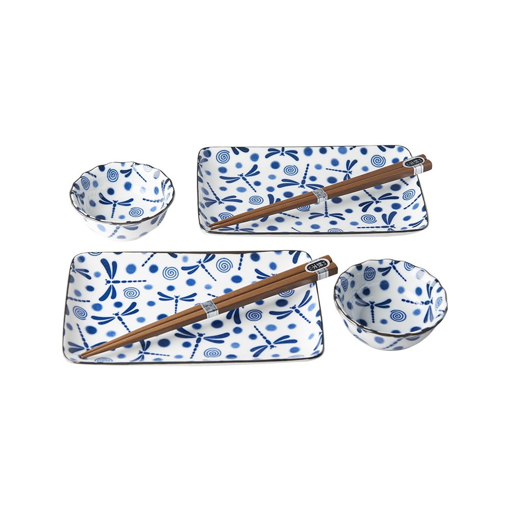 E-shop 6-dielny set modro-bieleho keramického riadu na sushi MIJ Blue Dragonfly