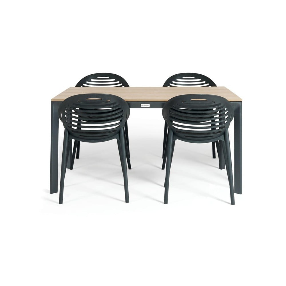 E-shop Záhradná jedálenská súprava pre 4 osoby s čiernou stoličkou Joanna a stolom Thor, 147 x 90 cm