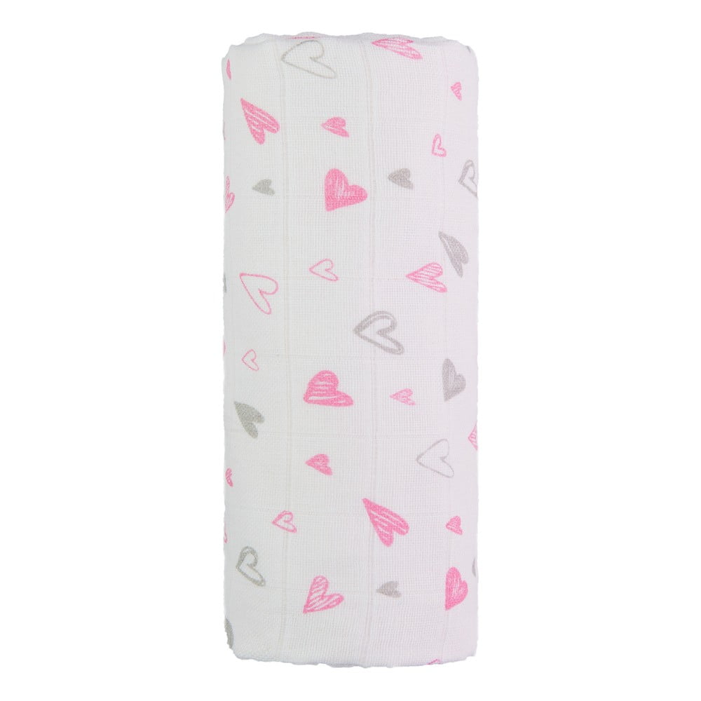 E-shop Bavlnená detská osuška T-TOMI Tetra Pink Hearts, 120 x 120 cm