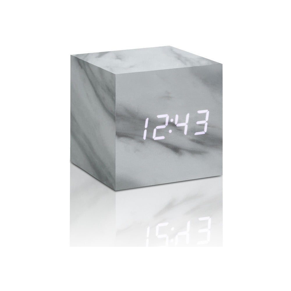 E-shop Sivý budík v mramorovom dekore s bielym LED displejom Gingko Cube Click Clock