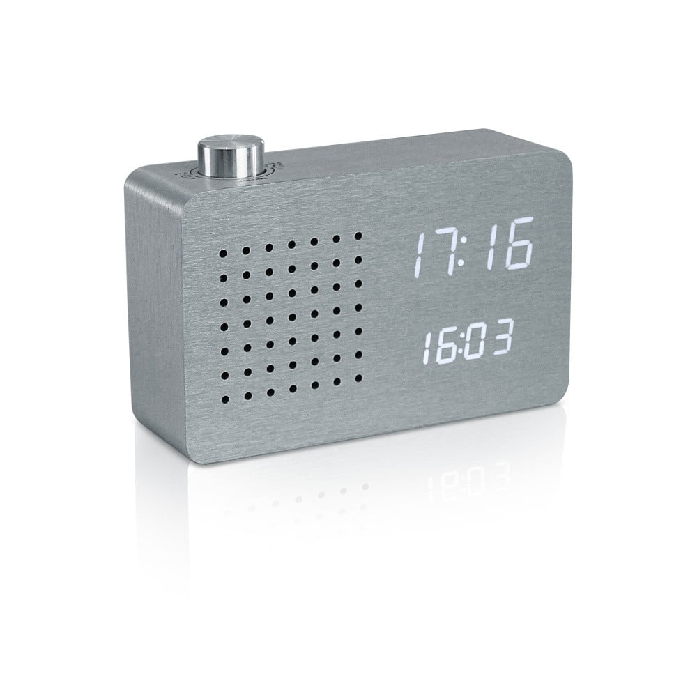 E-shop Sivý budík s bielym LED displejom a rádiom Gingko Radio Click Clock