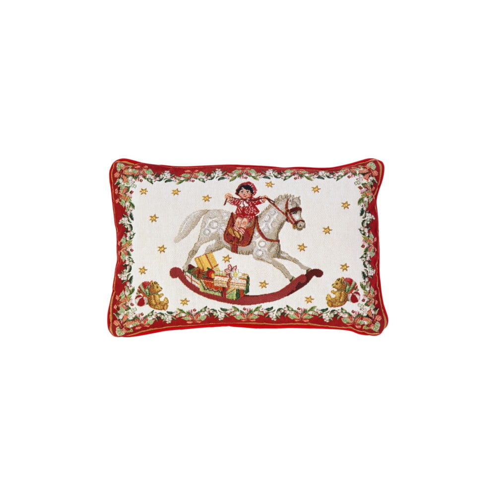 E-shop Červeno-biely bavlnený dekoračný vankúš s vianočným motívom Villeroy & Boch Toys Fantasy, 32 x 48 cm
