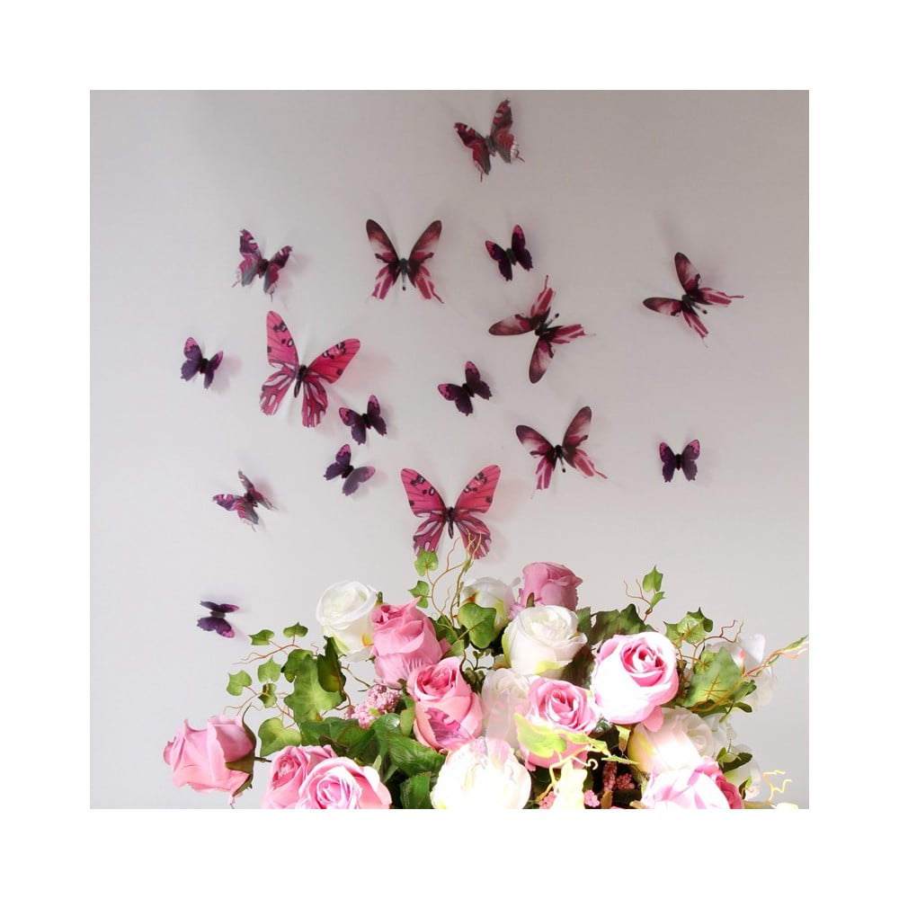 E-shop Sada 18 ružových adhezívnych 3D samolepiek Ambiance Butterflies