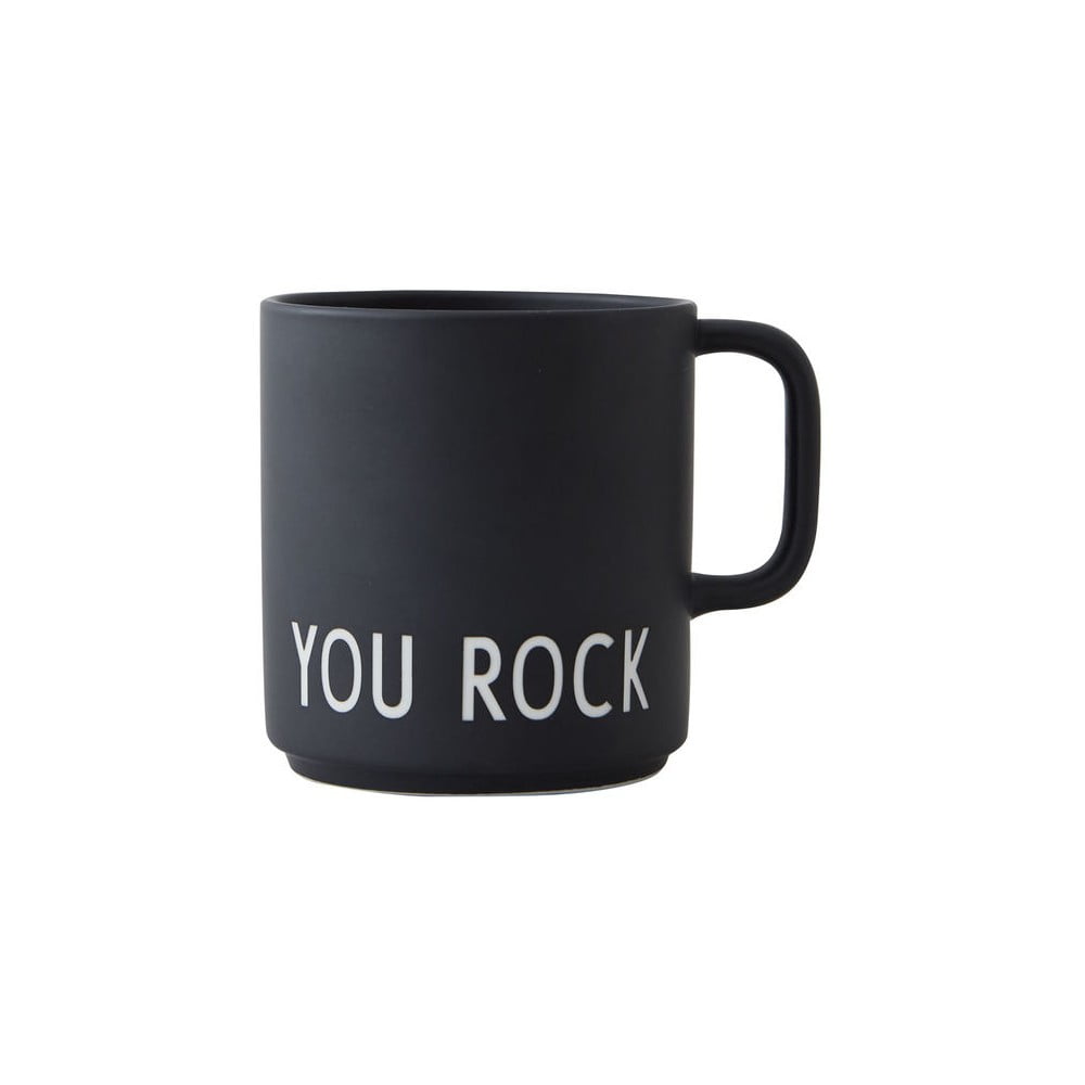 E-shop Čierny porcelánový hrnček Design Letters You Rock