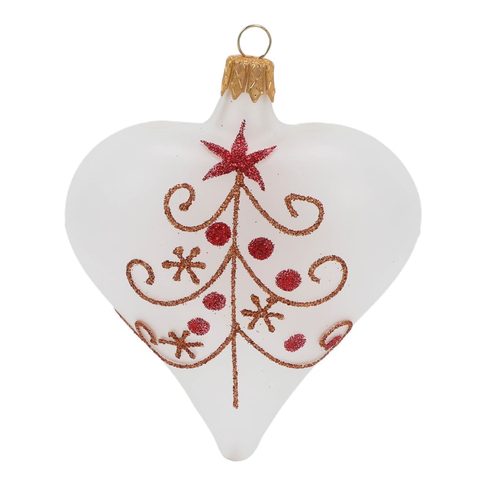 E-shop Súprava 3 bielych sklenených vianočných ozdôb v tvare srdca Ego Decor