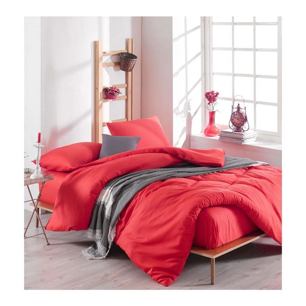 Set červenej obliečky s plachtou na dvojlôžko Basso Rojo, 200 × 220 cm